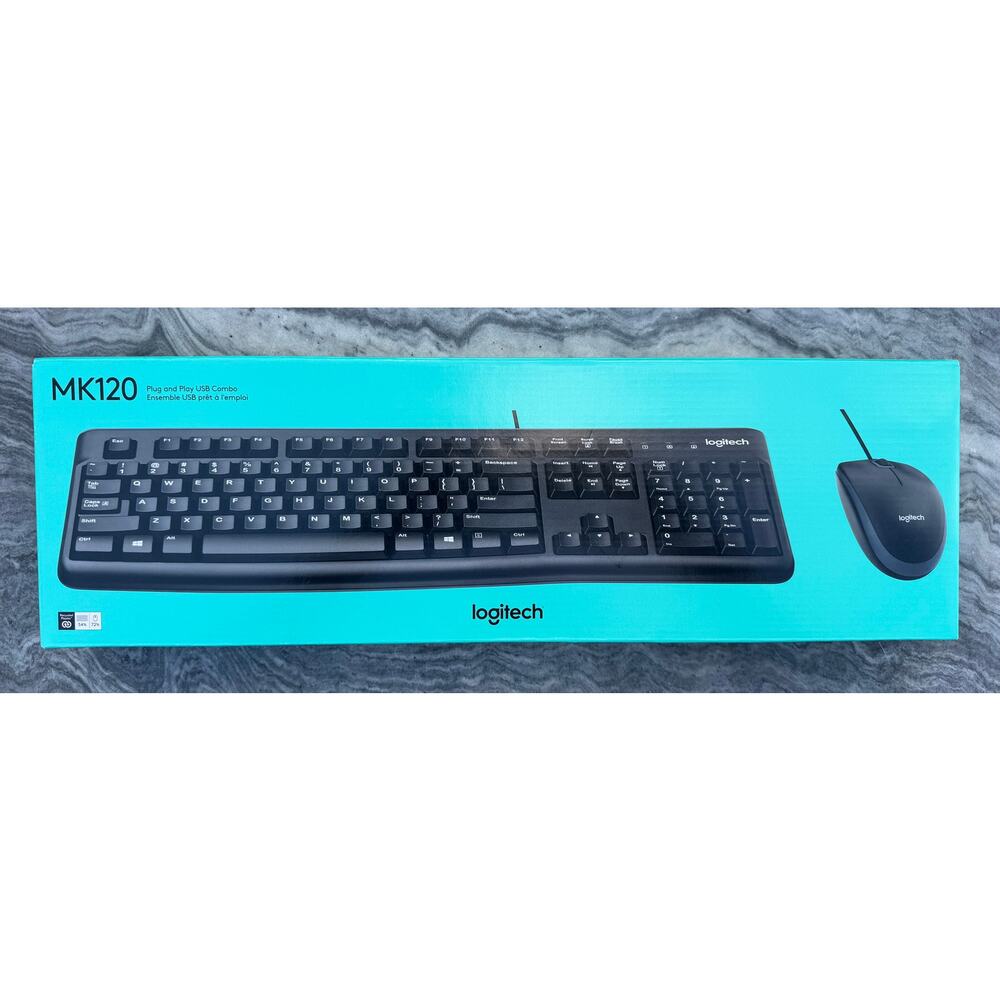 LOT OF 2: Logitech MK120 Full-size Wired Membrane Keyboard and Mouse (USB) - NIB